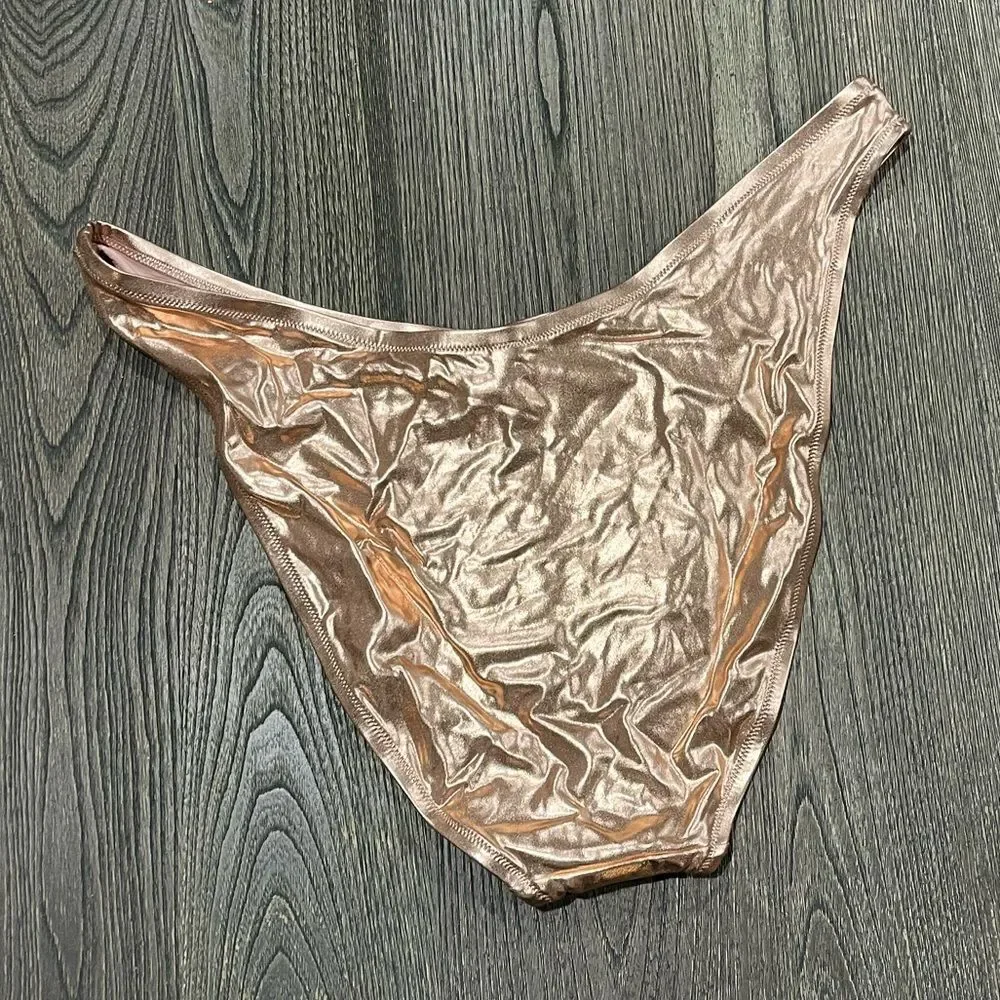 NWT Skims Metallic Dippy Swim Bikini Bottom Mid-Waist Swimwear Champagne Size 4X